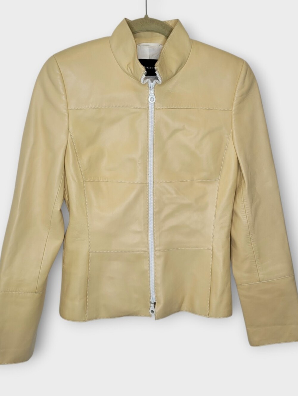 Akris Lamb Leather Zip Front Jacket 4 Butter Yellow